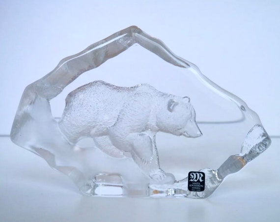 Matts Johansson Large Etched Grizzly Bear Crystal Sculpture Etsy etsy