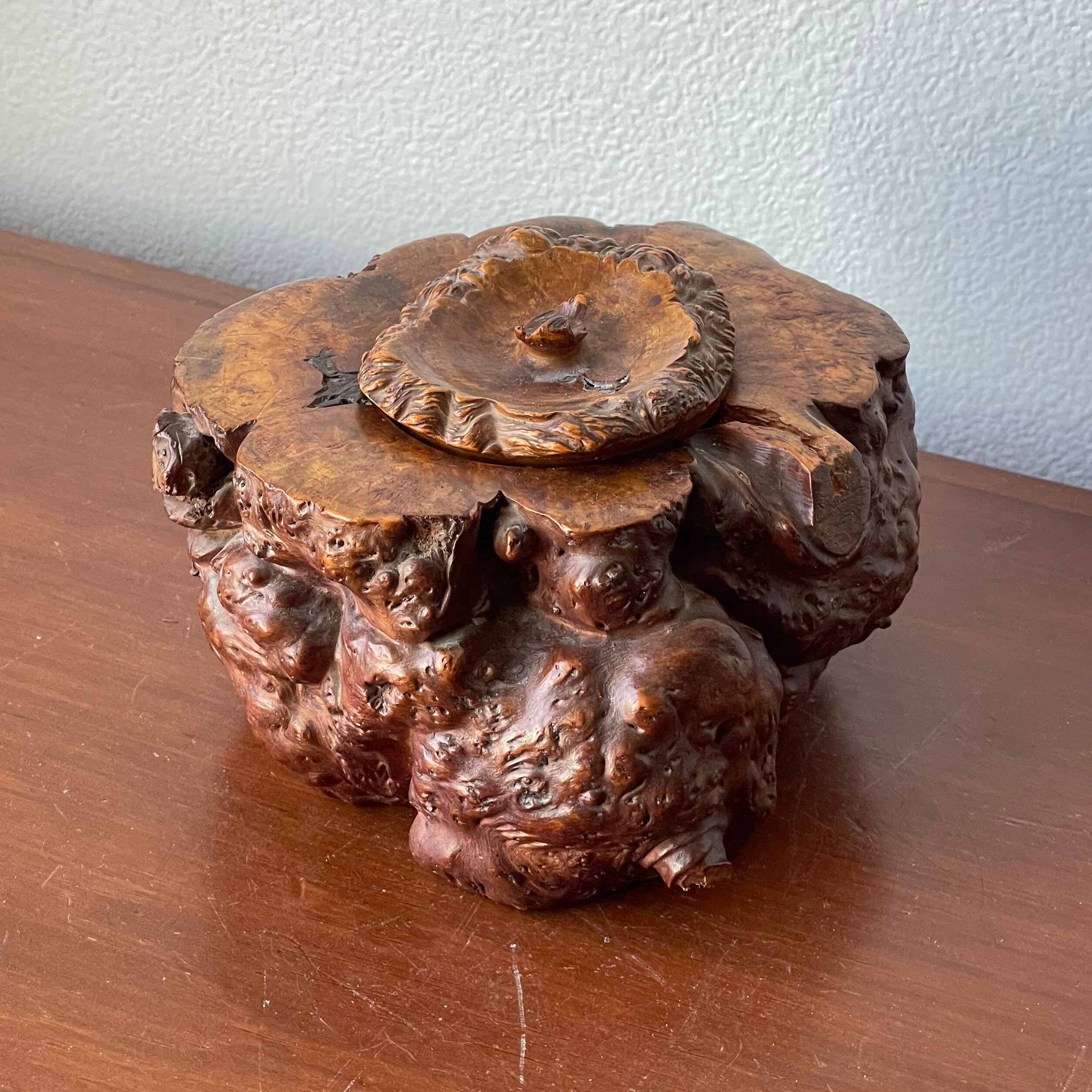 Vintage Japanese Burl Wood Lidded Box Live Edge Round - Etsy