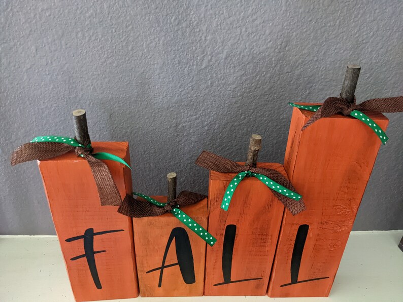 Handmade FALL Wooden Pumpkin Block Set: Rustic Farmhouse Thanksgiving ...
