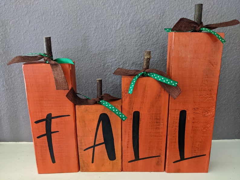 Handmade FALL Wooden Pumpkin Block Set: Rustic Farmhouse Thanksgiving ...