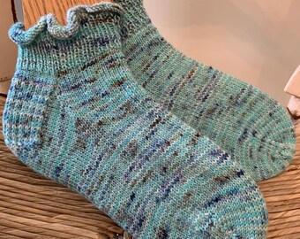 Hand knit socks for women - SW Merino/nylon/stellina - RS1