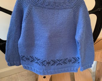 Hand Knit Child’s Colorwork Sweater - Wool - 5/6 - CWS8