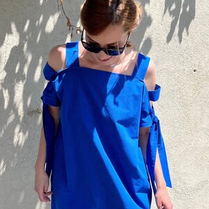Jurk koningsblauwe oversized losse jurk casual lounge zomer marine-jurk minimalistische blauwe zwangerschaps-zomerjurk dagelijks feest midi-jurk blauw