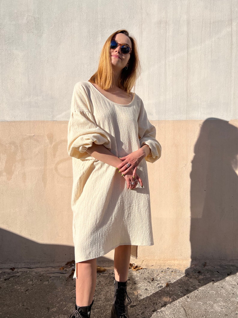 Minimalist backless dress offshoulder puff sleeve midi dress everyday oversized minimalist maternity dress simple backless long sleeve dress image 9