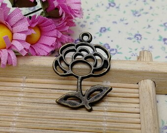 20/100 Piece Metal flower floral blossom Pendant Necklace Earring Keychain Charm Handmade Jewelry Finding Antique Bronze Silver Color BM0298