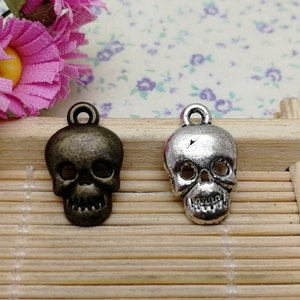 30/100 Stück Metallschädel Piratenskelett Anhänger Halskette Ohrring Schlüsselbund Charme handgemachte Schmuck finden Antike Bronze Silber Farbe BM0137