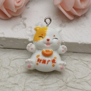 6/20 pieces plastic Maneki Neko lucky cat pendant charm , resin handmade jewelry finding necklace earring drop decoration accessory , BP1046