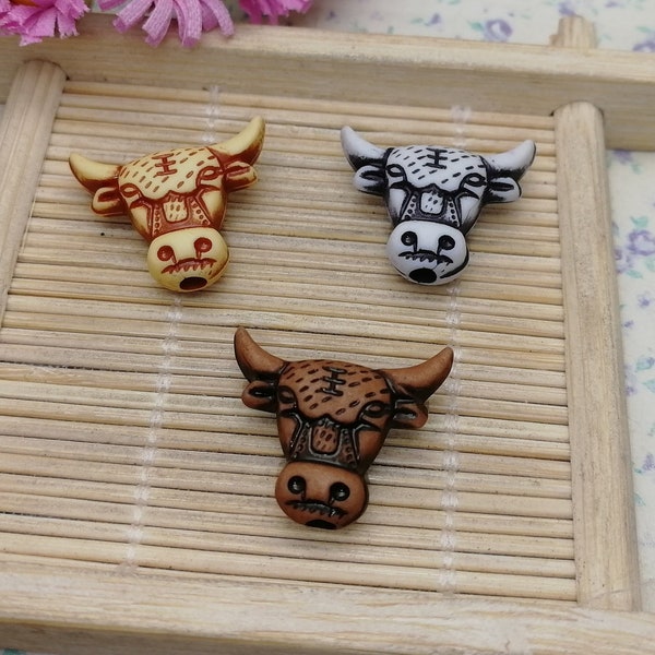 20/100 pieces plastic bull cow ox head bead , retro antique color resin handmade jewelry making DIY finding pendant charm accessory , BP0040