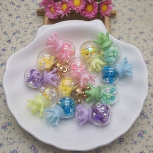 clear glass globe ball pendant charm bubble earring necklace jewelry finding with mix color resin plastic crown cap glitter zircon in BG0045