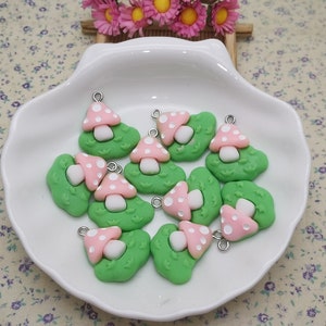 6/20 peças de plástico cogumelo cogumelo grama pingente charme, resina artesanal jóias diy encontrar colar brinco decoração acessório bp0688