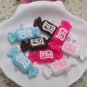 6/20 pieces plastic milk candy pendant charm , resin handmade craft jewelry making DIY finding necklace earring decoration accessory BP0701
