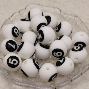 Bolas redondas de 15 mm con números de silicona, para manualidades, BS0088