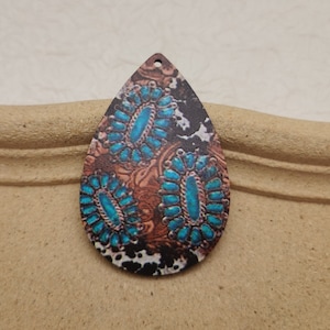 6/20/100 pcs Turquoise Pattern Teardrop Wooden Pendant , Printed Painted Wood Craft , Natural Wood Cutout Earring Dangle Drop Charm , BW0091