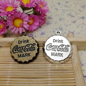 6/20 Pieces Metal Coca Cola drink bottle cap Pendant Necklace Earring Keychain Charm Jewelry DIY Finding Antique Bronze Silver Color BM0420