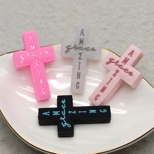 Conta de silicone Amazing Grace Jesus Cross Fol Bead DIY Charm Pen Finder BS1067
