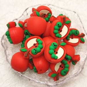 Silicone Bead 3D Book Worm Caterpillar Bookworm Apple Focal Bead Charm Pen Finding BS0818