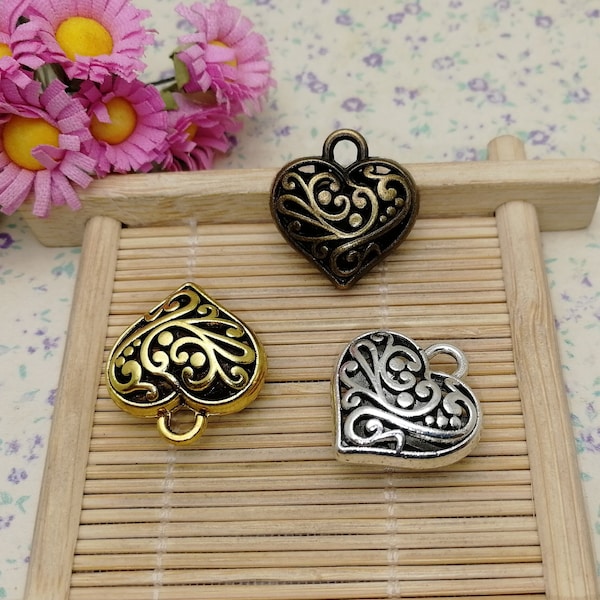 6/20 pièces pendentif boule en forme de coeur en métal boucle d'oreille porte-clés charme bijoux faits main trouver bronze antique argent or couleur BM0432