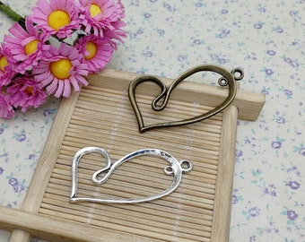 6/20 Pieces Metal love heart Pendant Necklace Earring Keychain Charm Handmade Jewelry Making DIY Finding Antique Bronze Silver Color BM0431