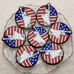 Perlina in silicone per il giorno dell'indipendenza, bandiera americana, statua della libertà, perlina focale per penna, braccialetto, collana, portachiavi, cordino, ciondolo, BS0327