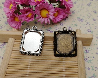 6/20 Pieces 16x13 MM Width Rectangle Oblong Match Metal Cameo Cabochon Base Settings Tray Pendant Charm Antique Bronze Silver Color , BM0621