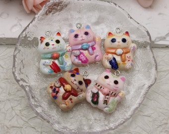 6/20 pieces plastic Maneki Neko lucky cat pendant charm , resin handmade jewelry finding necklace earring drop decoration accessory , BP1031