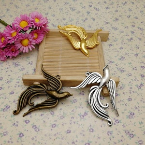 6/20 Pcs Metal phoenix bird swallow Pendant Necklace Earring Keychain Charm Handmade Jewelry Finding Antique Bronze Silver Gold Color BM0178