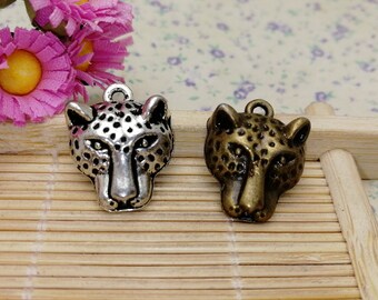 6/20 Pieces Metal leopard panther Pendant Necklace Earring Keychain Charm , Handmade Jewelry DIY Finding Antique Bronze Silver Color BM0055