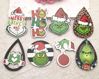 6/20/100 pcs Winter Christmas Green Monster Wooden Pendant , Printed Painted Craft Natural Wood Cutout Earring Dangle Drop DIY Charm BW0406