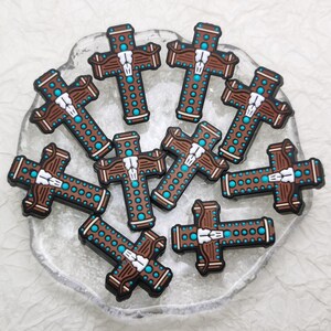 Silicone Bead Jesus Cross Bull Skull Turquoise Focal Bead DIY Charm Pen Finding BS0576