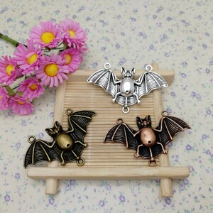 6/20 Pieces Metal bat wing Pendant Necklace Earring Keychain Charm , Handmade Jewelry DIY Finding Antique Bronze Silver Copper Color BM0095