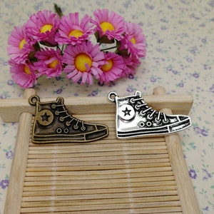 6/20 Pieces Metal star high canvas shoes Pendant Necklace Earring Keychain Charm Handmade Jewelry Finding Antique Bronze Silver Color BM0542