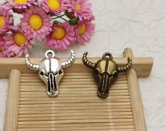 6/20 Pieces Metal Bull Skull Cow Ox Cattle Pendant Necklace