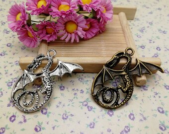 6/20 Pieces Metal dragon Pendant Necklace Earring Keychain Charm , Handmade Jewelry Making DIY Finding Antique Bronze Silver Color , BM0113