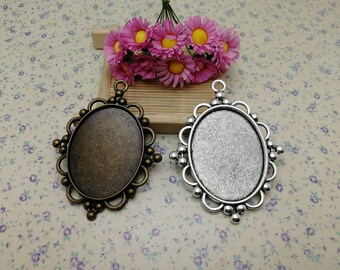 6/20 Piece 40x30MM Width Oval Match Metal Cameo Cabochon Base Settings Tray Pendant Jewelry Finding Charm Antique Bronze Silver Color BM0645