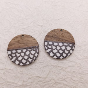 2/10/50 pieces Wood & Resin Earring Components Boho Charm , Plastic Round Coin Disc Circle Shape Earring Dangle Drop Finding Pendant BW8004