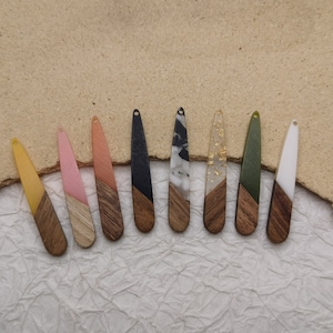 2/10/50 pieces Wood & Resin Earring Components Boho Charm Plastic Long Strip Bar Teardrop Shape Earring Dangle Drop Finding Pendant , BW8041