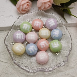 6/20 pieces plastic M&M chocolate candy pendant charm , resin handmade jewelry DIY finding necklace earring drop decoration accessory BP1000