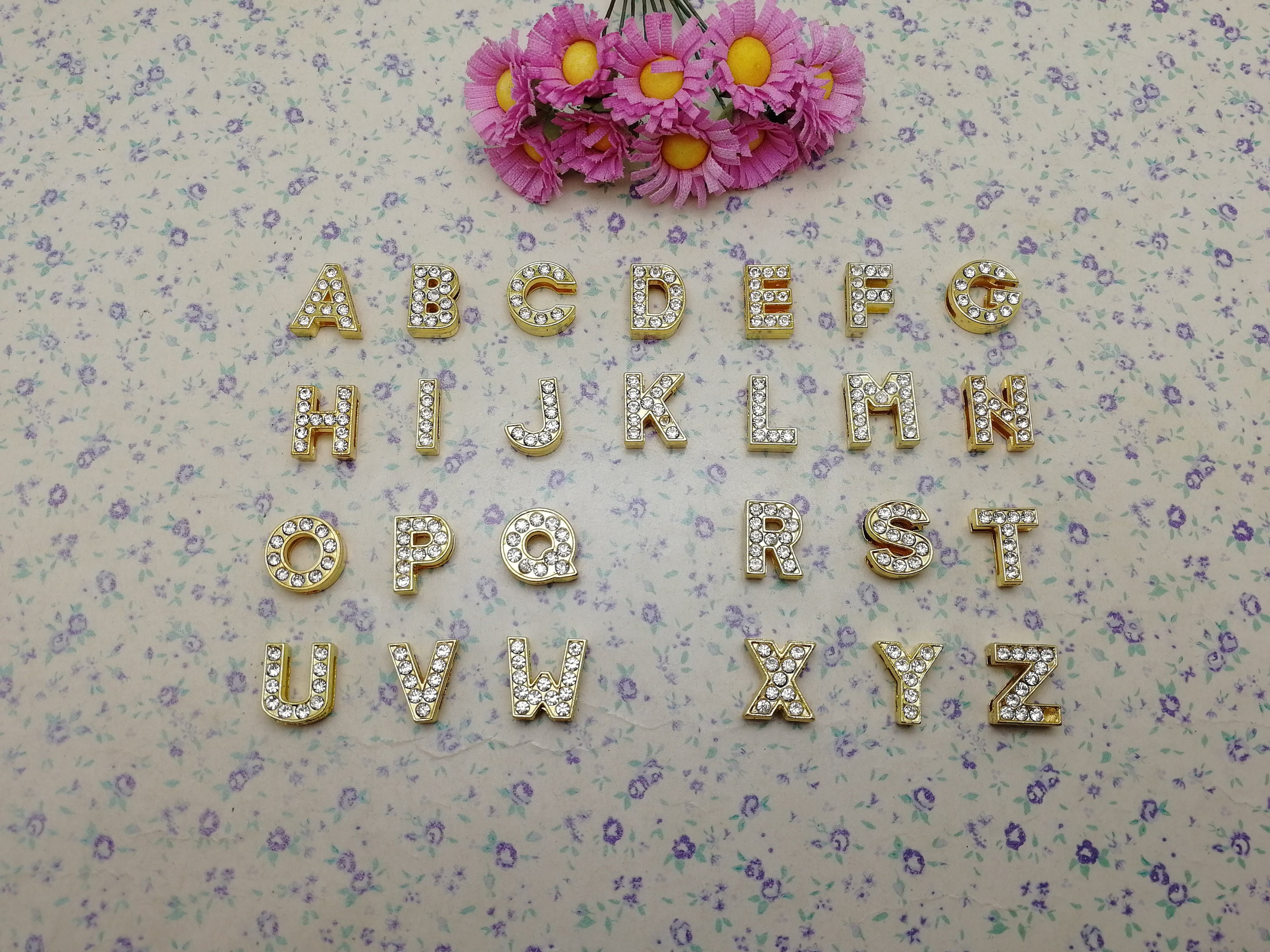 EXCEART 52pcs Rhinestone Letter Ring Jewelry Accessories A-z Letter  Charms Jewelry Bracelets Diy Pendant Bracelet Letter Rhinestone Letters  Iron on Bling Letters Crystal Beads Manual Metal : Arts, Crafts & Sewing