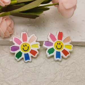 10/50 piece plastic rainbow color flower floral flat back cabochon charm , resin flatback cab decoration jewelry bead pendant finding BP0781