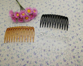 6/20/50 pcs 12 teeth plastic hair comb headband blank , resin hair head band barrette clip hairband accessory black brown clear color BH0039