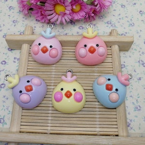 6/20 pieces plastic chicken chick bird pendant charm , resin handmade craft jewelry DIY finding necklace earring decoration accessory BP0403