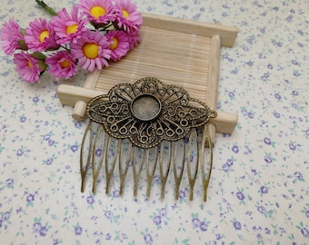 10 teeth metal floral flower hair comb headband , antique bronze color hair head band barrette clip handmade jewelry making accessory BH0034