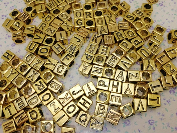 Bead, Metal - Alphabet Square 7mm Bead, Metal - Alphabet Square 7mm