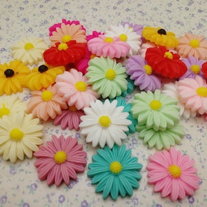 10/50 pieces plastic flower floral flat back cabochon charm , mix color resin flatback cab decoration jewelry bead pendant finding , BP0032