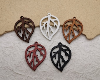 6/20/100 pieces Leaf Shape Natural Wooden Pendant , Unfinished Wood Cutout Earring Dangle Drop Charm Painted Dyed Stained Filigree , BW0014