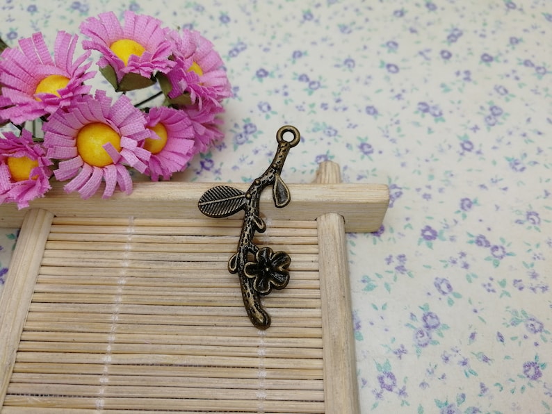 BM274 10pcs antique bronze color 40x20mm metal flower floral blossom branch leaf pendant charm jewelry DIY finding earring necklace drop