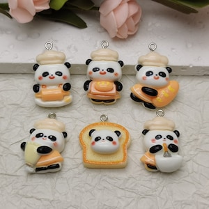 6/20 pieces plastic panda bread chef pendant charm , resin handmade jewelry making DIY finding necklace earring decoration accessory BP0881