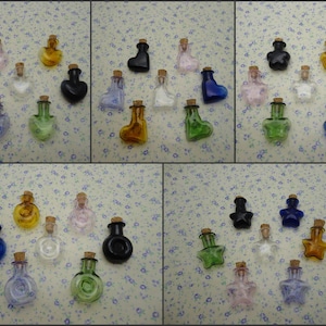 7 pieces mix color small mini glass bottle with cork , glass jar vial wedding party wish bottle pendant charm , 5 shapes option , BB0024