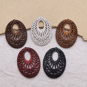 6/20/100 pcs Teardrop Shape Natural Wooden Pendant , Unfinished Wood Cutout Earring Dangle Drop Charm Painted Dyed Stained Filigree , BW0013