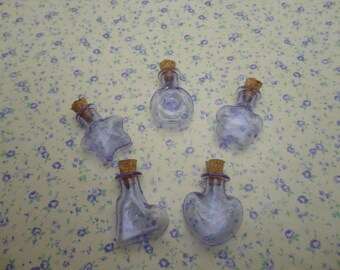 2/10 pieces purple color small mini glass bottle with cork , glass jar vial wedding party wish bottle pendant charm , 5 shapes option BB0022